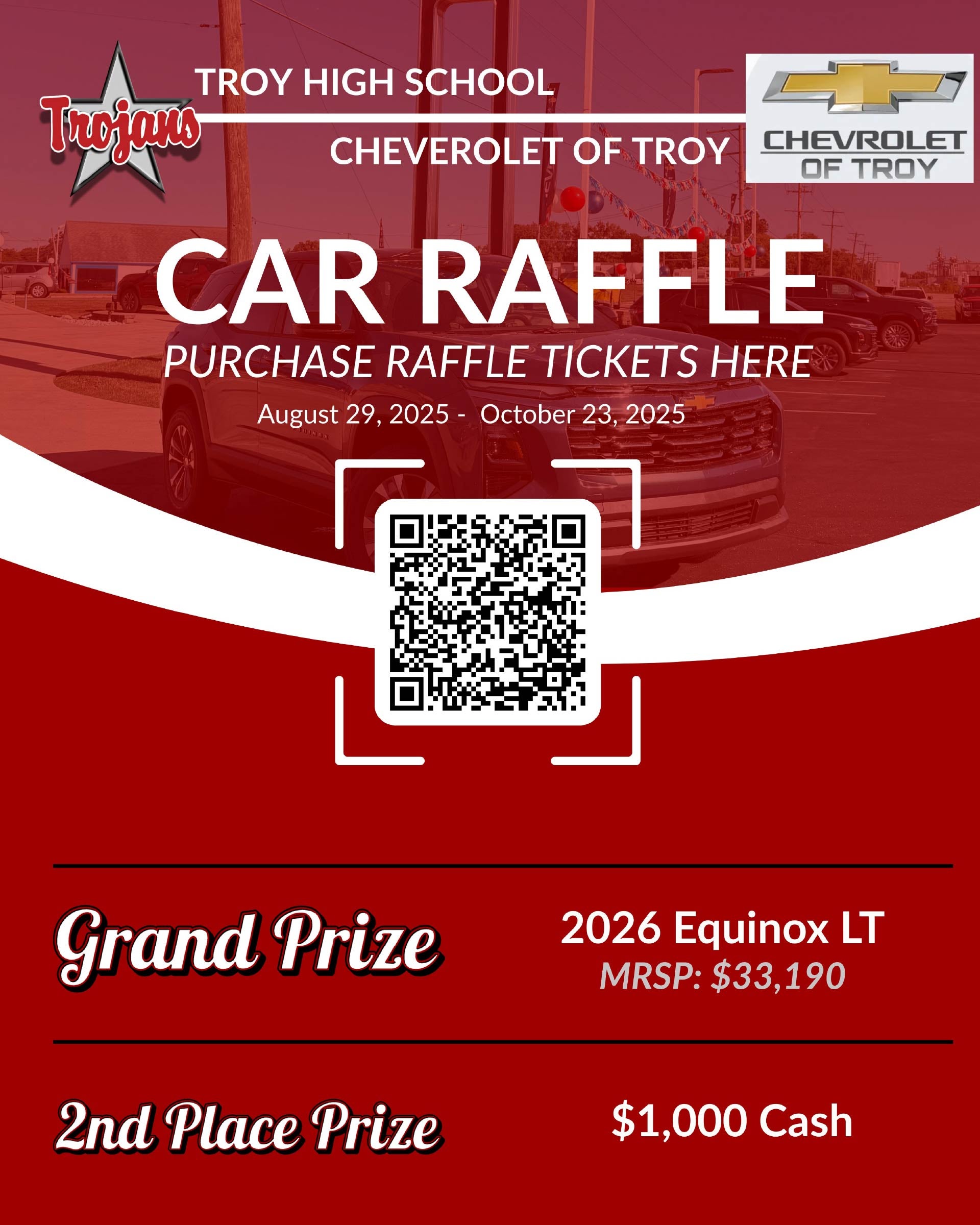 QR code and prize details for the Troy City Schools raffle